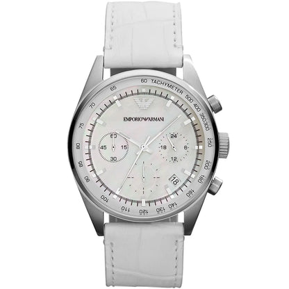 Emporio Armani Chronograph White Leather Women's Watch AR6011