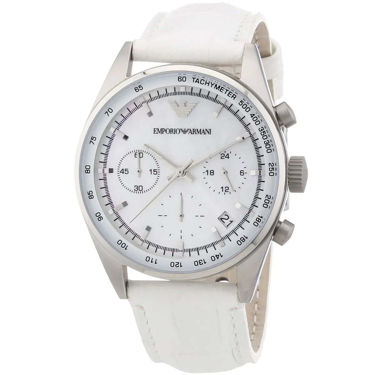 Emporio Armani Chronograph White Leather Women's Watch AR6011