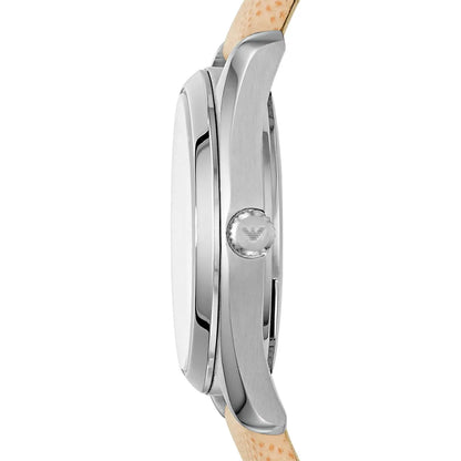 Emporio Armani Tazio Small Beige Saffiano Genuine Leather Women's Watch - AR6032