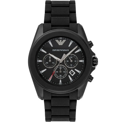 Emporio Armani Tazio Large Chronograph Matte Black Dial Black Silicone-Wrapped Stainless Men's Watch - AR6092