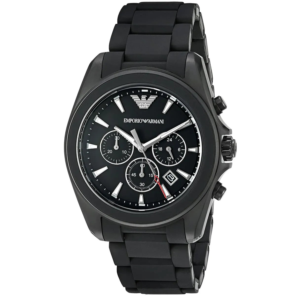 Emporio Armani Tazio Large Chronograph Matte Black Dial Black Silicone-Wrapped Stainless Men's Watch - AR6092