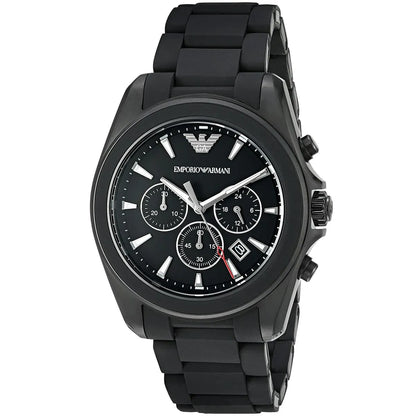 Emporio Armani Tazio Large Chronograph Matte Black Dial Black Silicone-Wrapped Stainless Men's Watch - AR6092