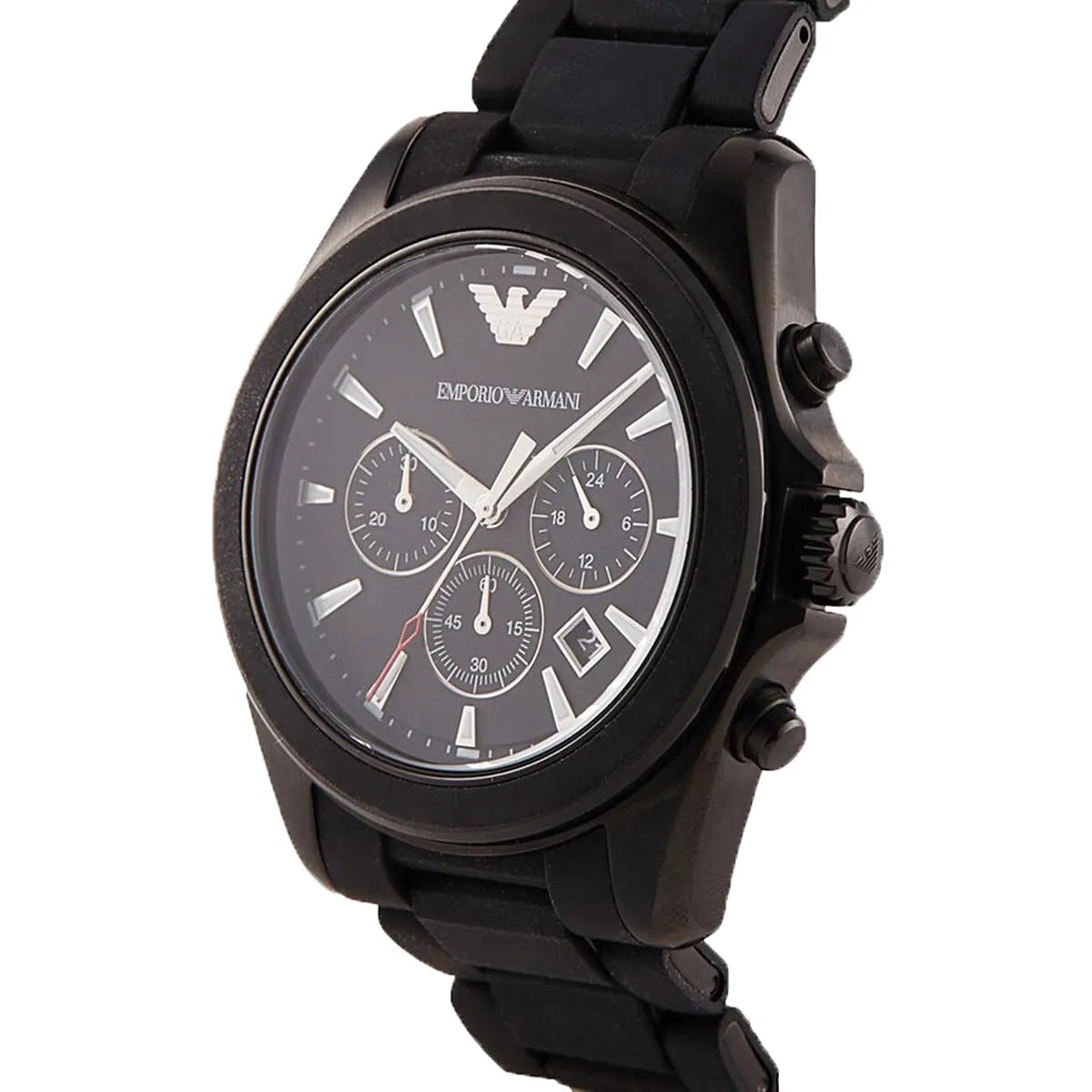Emporio Armani Tazio Large Chronograph Matte Black Dial Black Silicone-Wrapped Stainless Men's Watch - AR6092