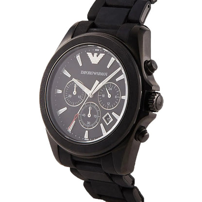 Emporio Armani Tazio Large Chronograph Matte Black Dial Black Silicone-Wrapped Stainless Men's Watch - AR6092