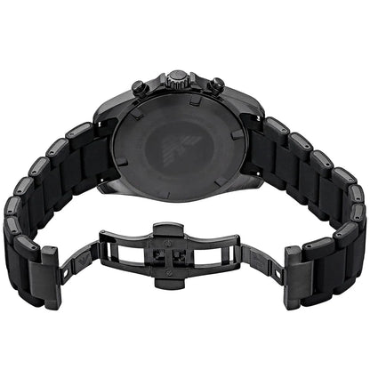 Emporio Armani Tazio Large Chronograph Matte Black Dial Black Silicone-Wrapped Stainless Men's Watch - AR6092
