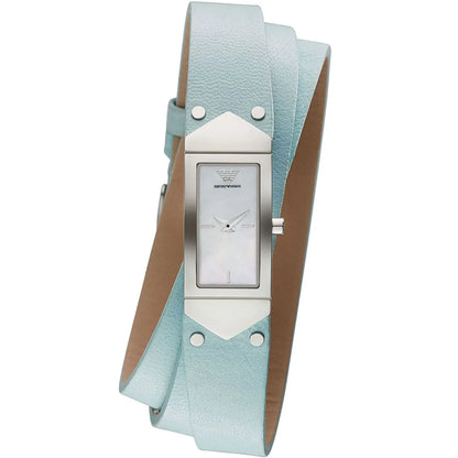 Emporio Armani Marco Catwalk Rectangular Wrap-Around Blue Genuine Leather Women's Watch - AR7355