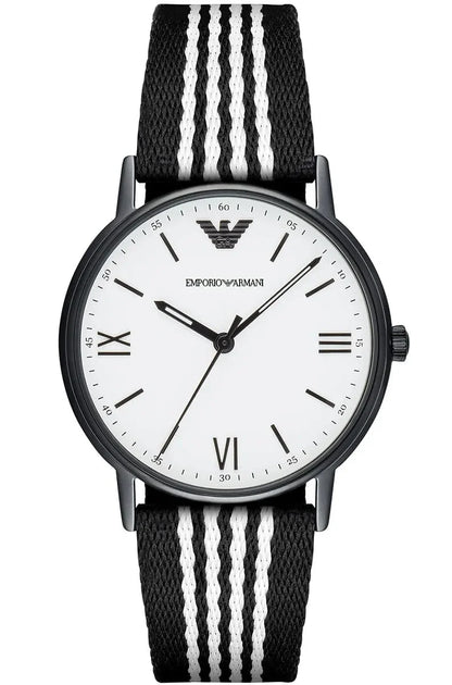 Emporio Armani Kappa Black and White Striped Nylon Strap Men's Watch - AR80004