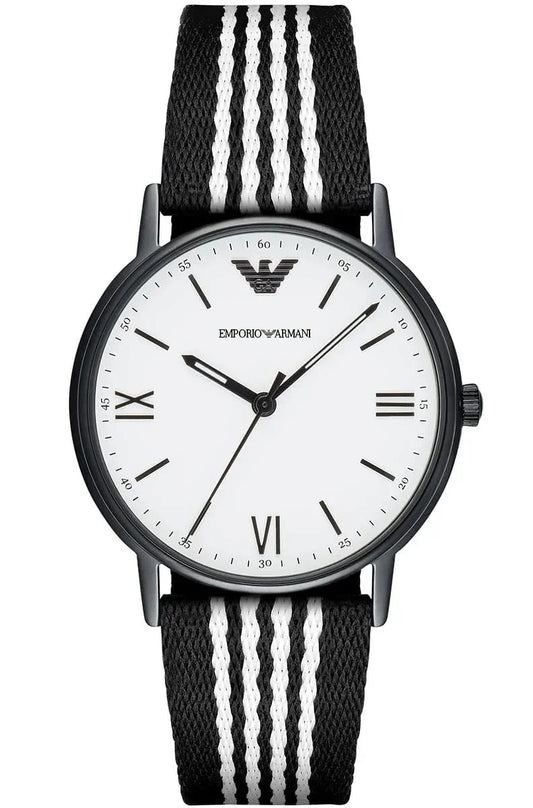 Emporio Armani Kappa Black and White Striped Nylon Strap Men's Watch - AR80004