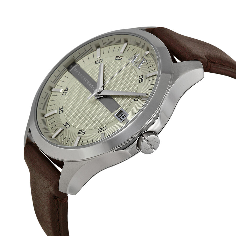 Armani Exchange Whitman Silver Dial Brown Leather Date Watch - AX2100