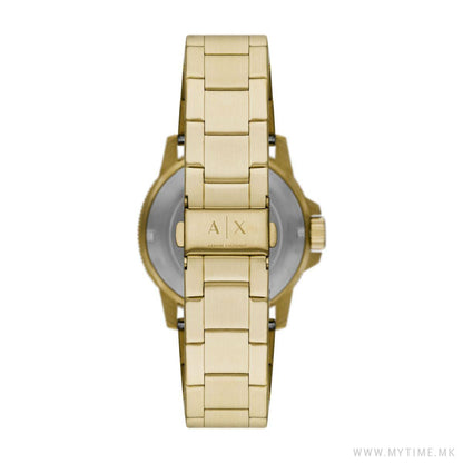 Armani Exchange Leonardo watch rear view with visible caseback and bracelet