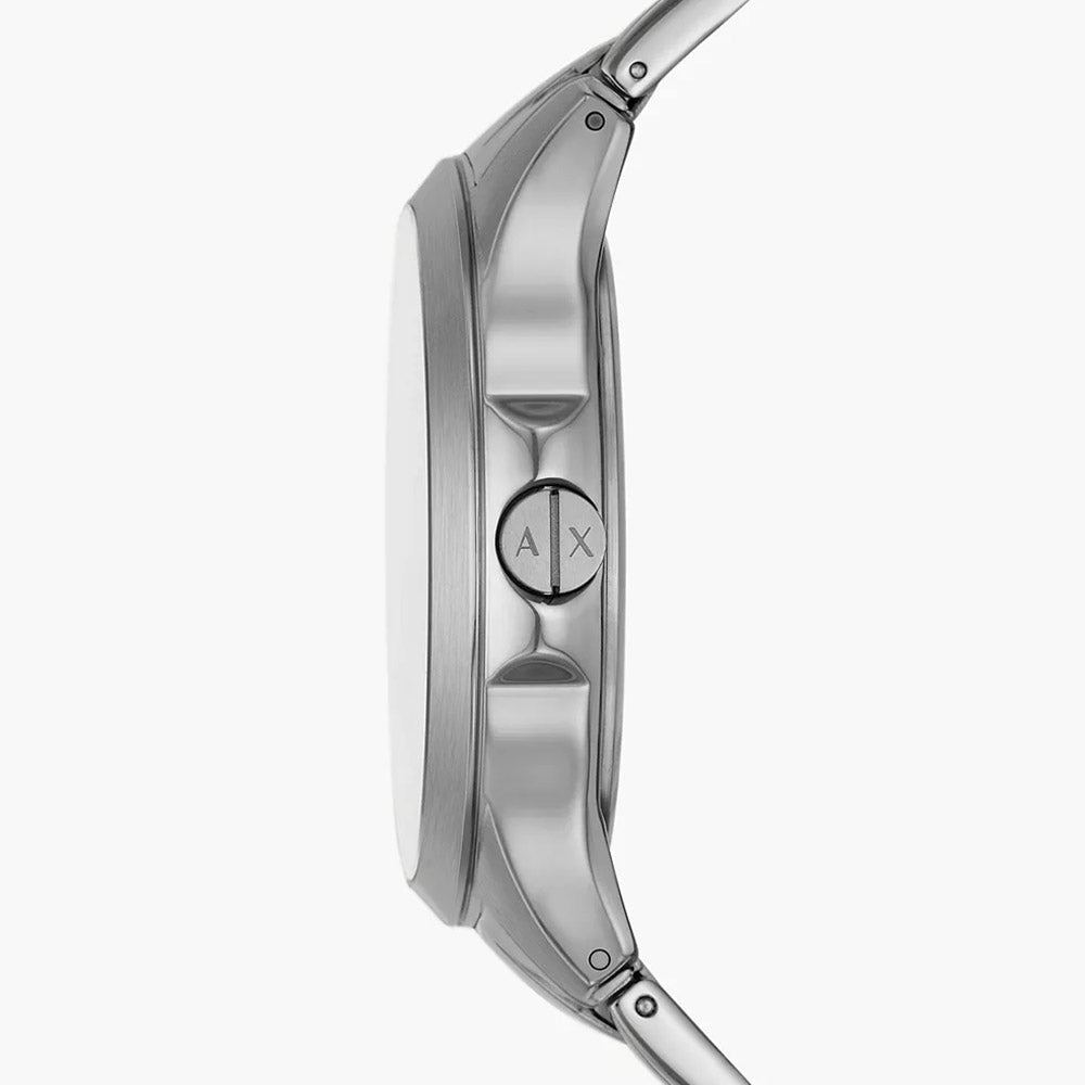 Armani Exchange AX2451 watch side view showing case profile and AX logo on bracelet