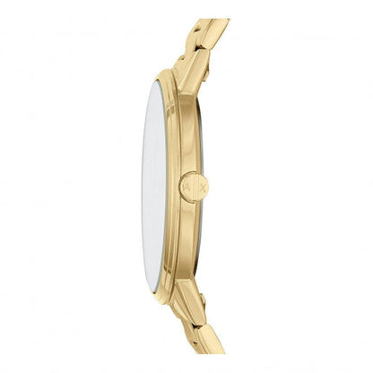 AX2707 watch side profile showing slim case and gold-tone bracelet