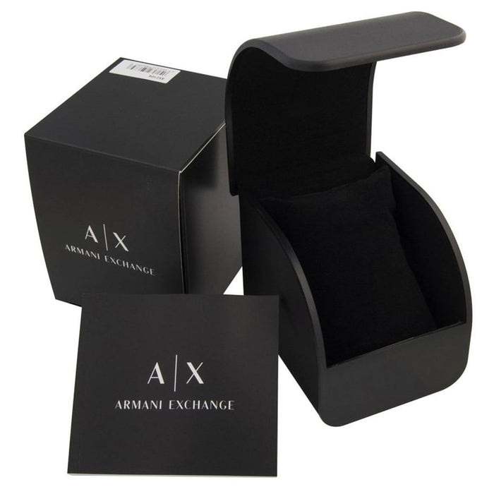 Armani Exchange Outerbanks watch packaging with branded box and storage case