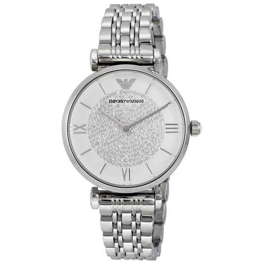 Emporio Armani White Crystal Pave Dial Silver Ladies Watch AR1925