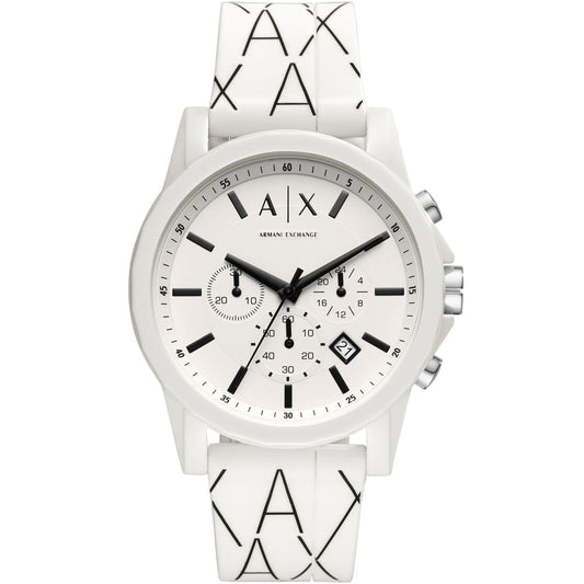 Armani Exchange AX1340 white chronograph watch with white dial and multicolored rubber strap
