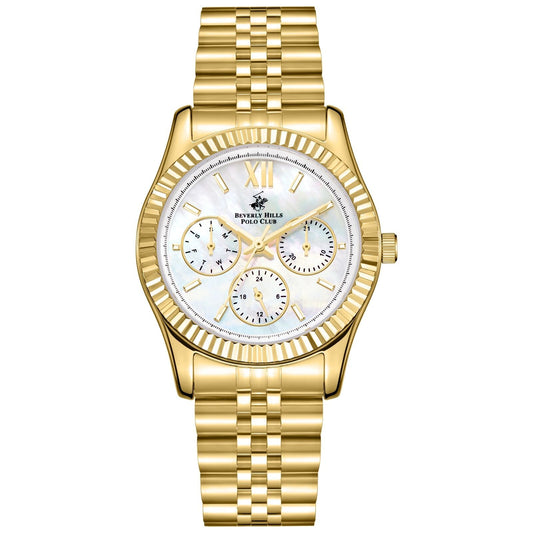 Beverly Hills Polo Club Multifunction Mother Pearl Gold Watch - BP3169C.121