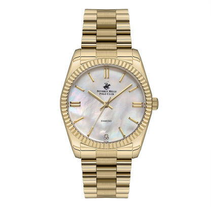 Beverly Hills Polo Club all-gold watch with mother-of-pearl dial and diamond markers