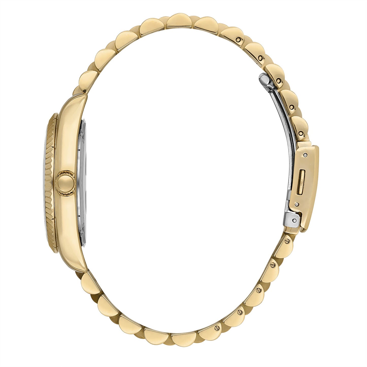 Gold bracelet and case profile of Beverly Hills Polo Club watch