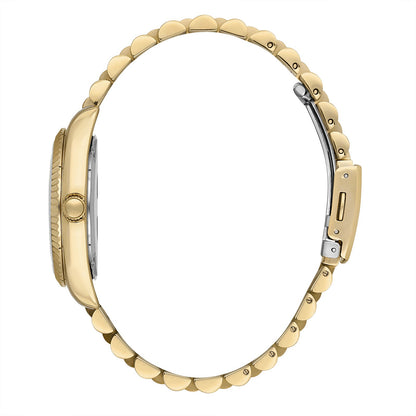 Gold bracelet and case profile of Beverly Hills Polo Club watch