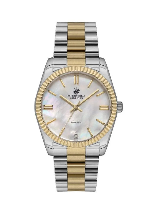 Beverly Hills Polo Club two-tone watch with mother-of-pearl dial and diamond bezel