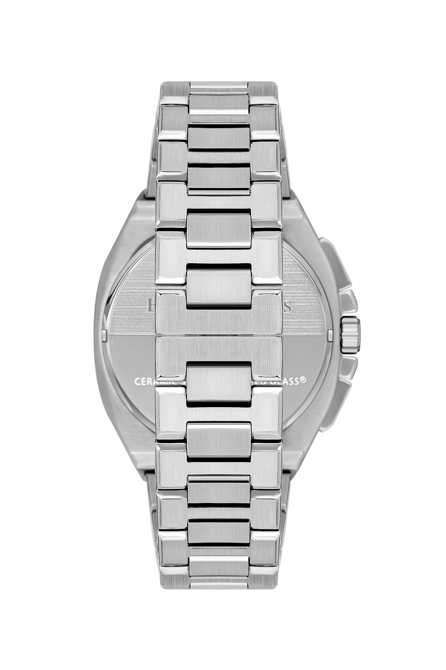 Top-down view of Beverly Hills Polo Club watch showing caseback and bracelet