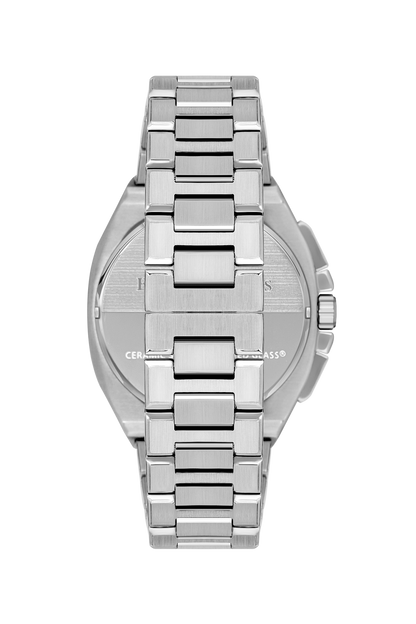 Top-down view of Beverly Hills Polo Club watch showing caseback and bracelet