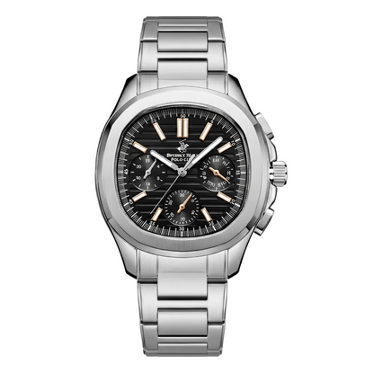 Beverly Hills Polo Club silver multifunction watch with black dial and chronograph subdials