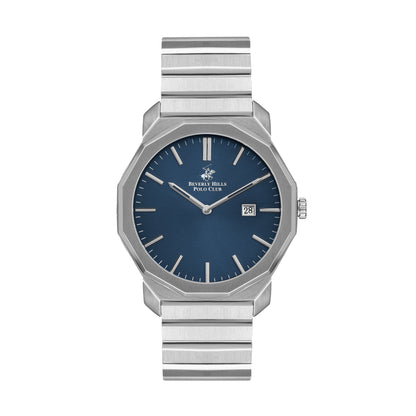 Beverly Hills Polo Club silver watch with blue dial and date window