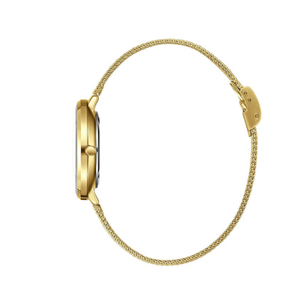 Side profile view of Beverly Hills Polo Club gold mesh watch BP3312X.130