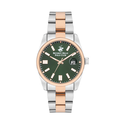 Beverly Hills Polo Club two-tone watch with green dial and date window