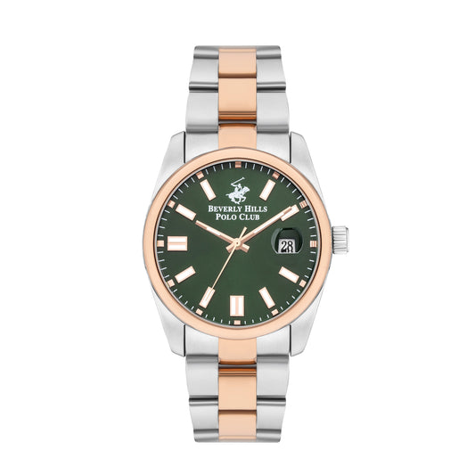 Beverly Hills Polo Club two-tone watch with green dial and date window
