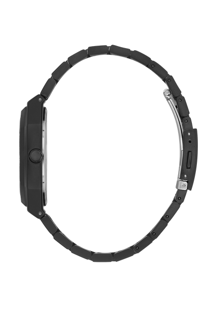 Side profile of Beverly Hills Polo Club BP3547X black stainless steel bracelet watch