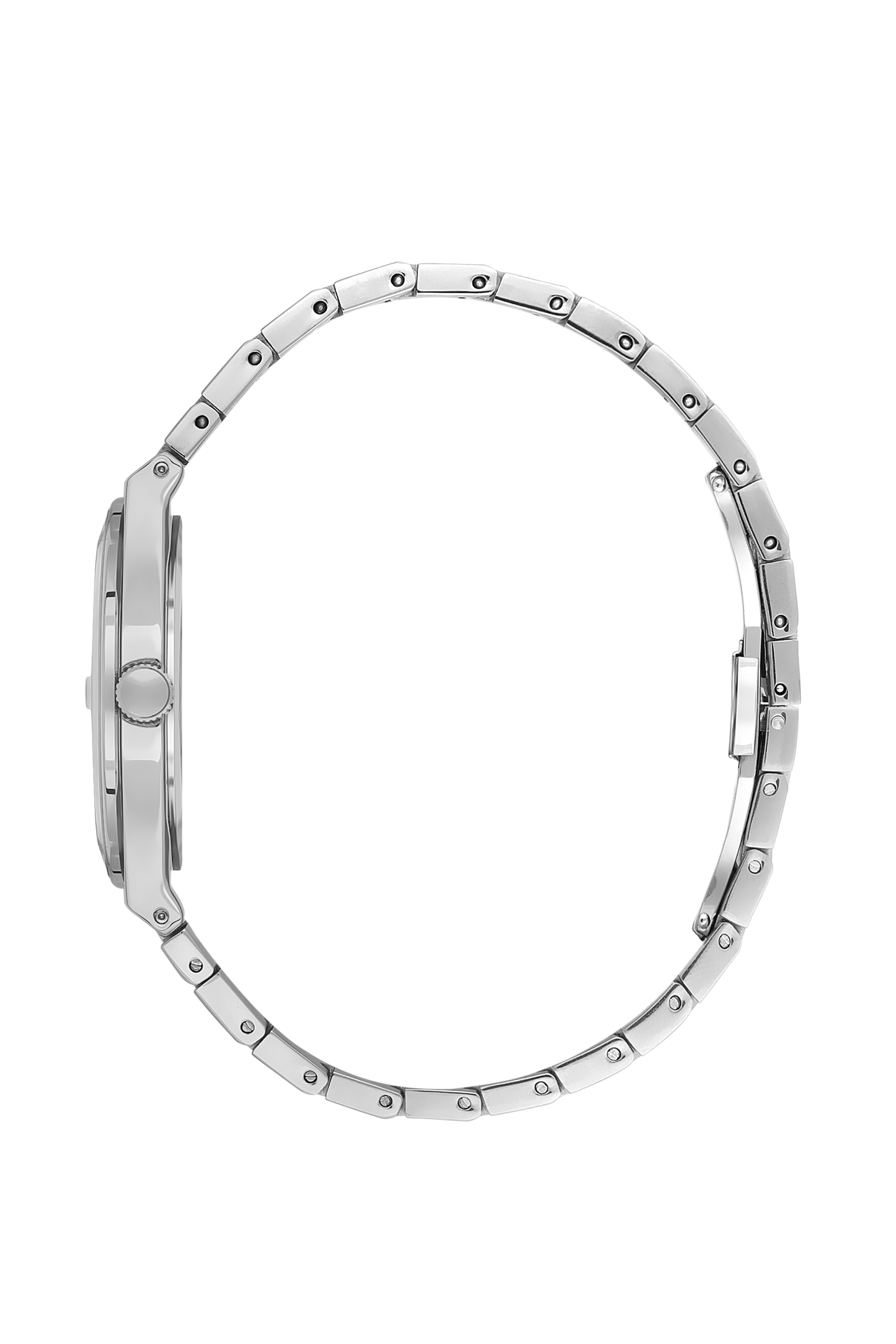 Close-up of white dial featuring diamond hour markers and Beverly Hills Polo Club branding
