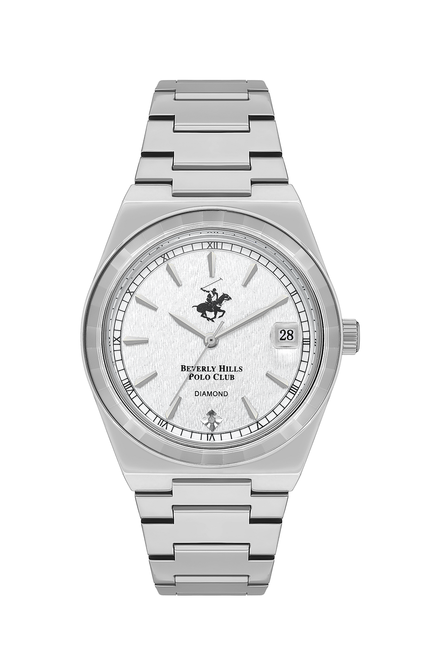 Beverly Hills Polo Club BP3562C.330 women's watch with white dial, diamond markers, silver-tone steel case and bracelet