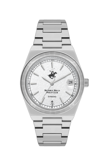 Beverly Hills Polo Club BP3562C.330 women's watch with white dial, diamond markers, silver-tone steel case and bracelet