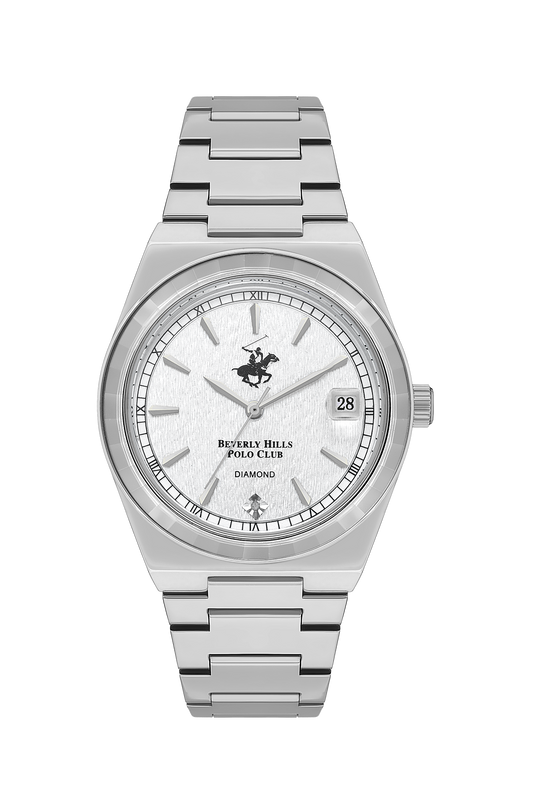 Beverly Hills Polo Club BP3562C.330 women's watch with white dial, diamond markers, silver-tone steel case and bracelet
