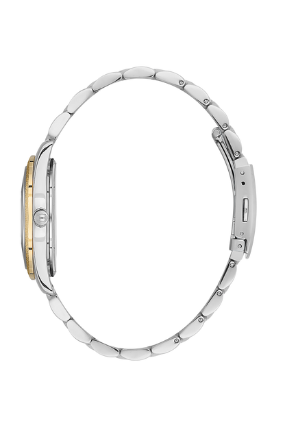 Two-tone stainless steel and gold bracelet with diamond indices on the watch