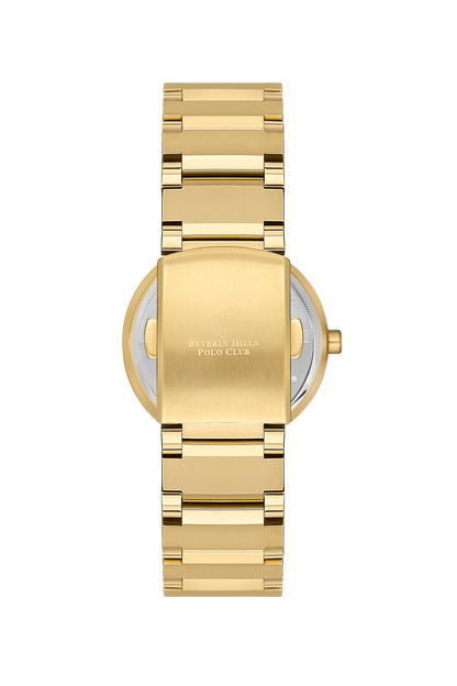 Gold caseback of Beverly Hills Polo Club watch