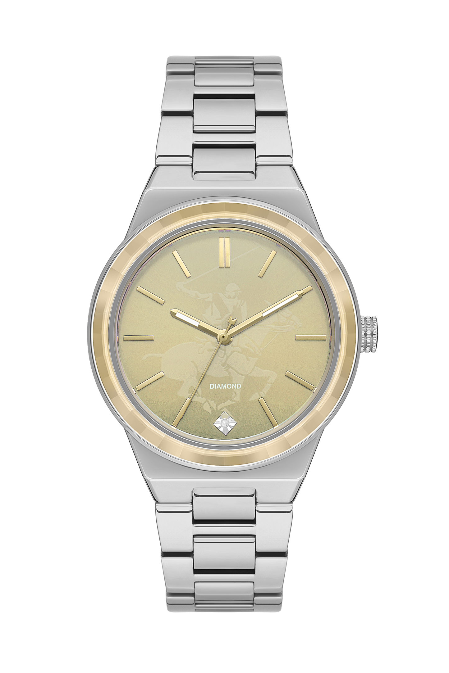 Beverly Hills Polo Club BP3584X.110 silver stainless steel watch with champagne dial and diamond on bracelet