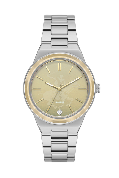 Beverly Hills Polo Club BP3584X.110 silver stainless steel watch with champagne dial and diamond on bracelet