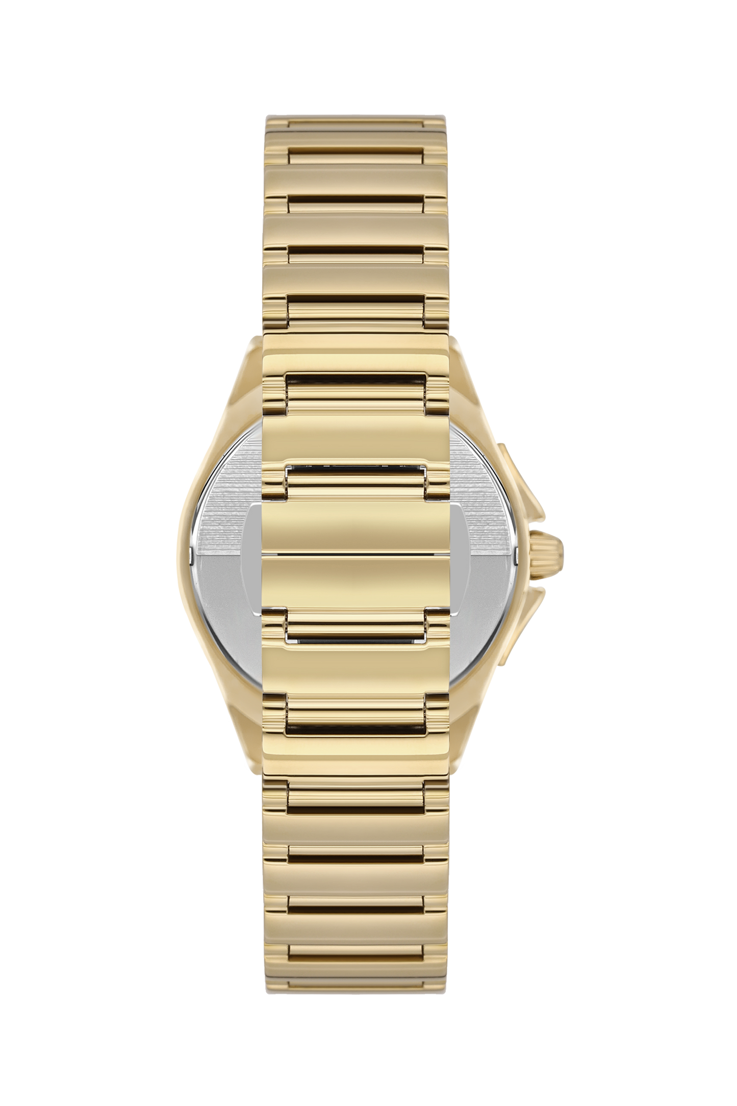 Back view of Beverly Hills Polo Club mother-of-pearl watch with gold bracelet