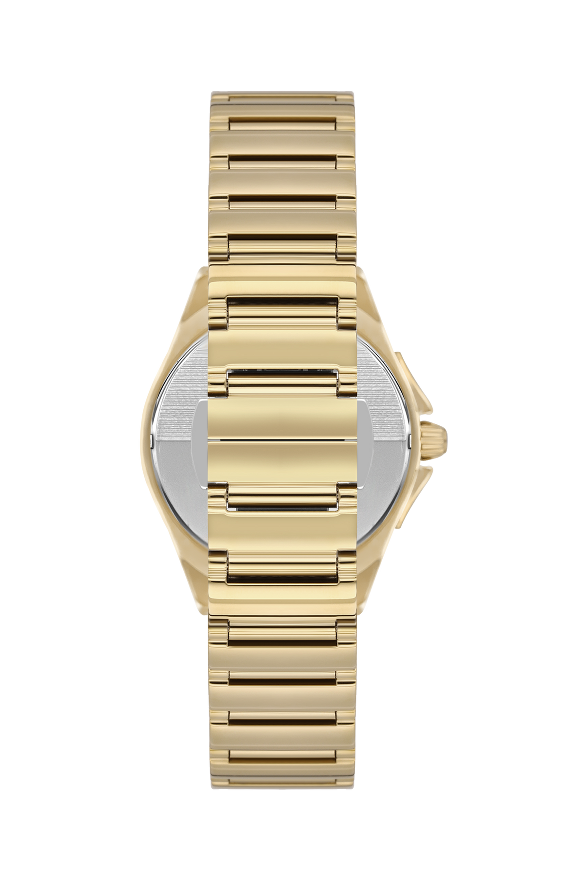 Back view of Beverly Hills Polo Club mother-of-pearl watch with gold bracelet