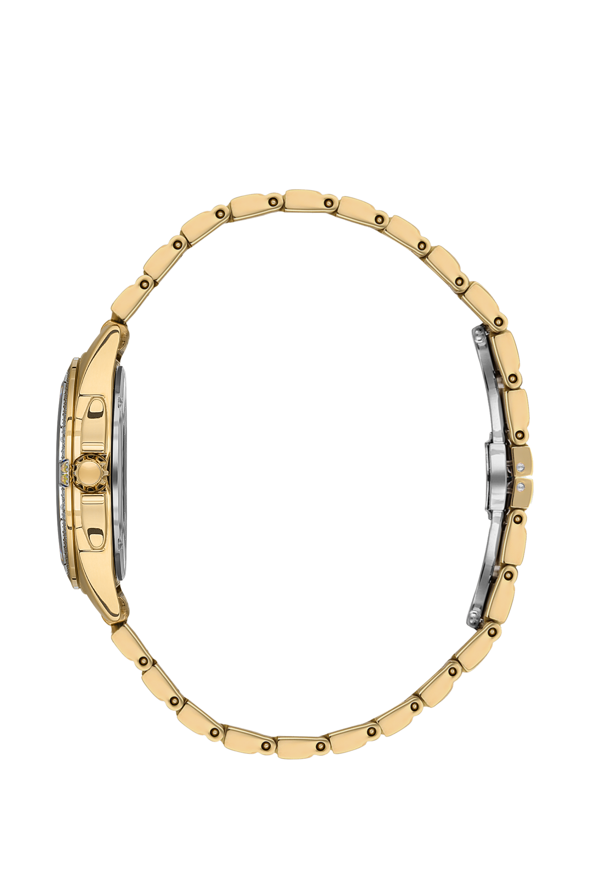Gold bracelet strap side view of Beverly Hills Polo Club BP3587C.120 watch