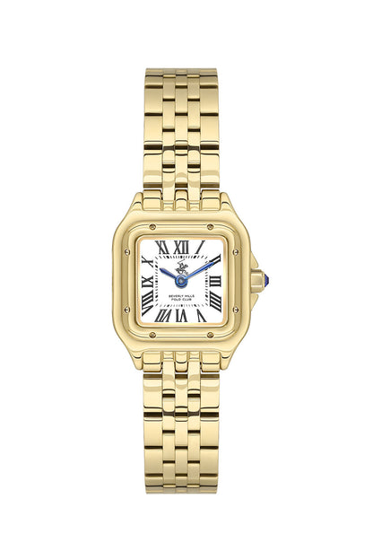 Beverly Hills Polo Club square watch with roman numeral dial, gold case and bracelet