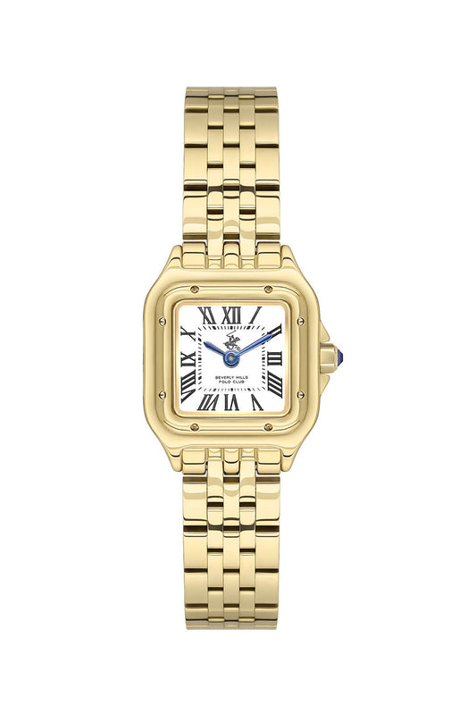 Beverly Hills Polo Club square watch with roman numeral dial, gold case and bracelet