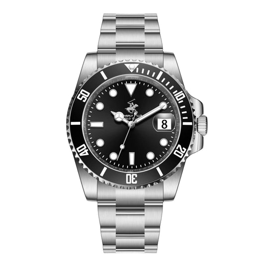 Beverly Hills Polo Club Waterproof Black Dial Silver Date Watch - BP3791X.350