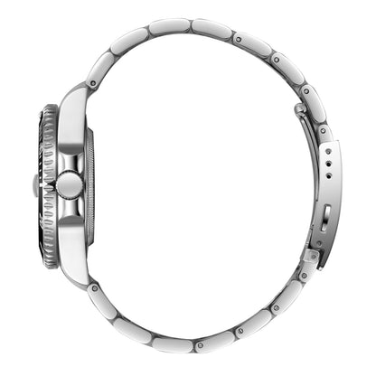 Beverly Hills Polo Club BP3791X.350 watch profile view showing silver stainless steel band and case