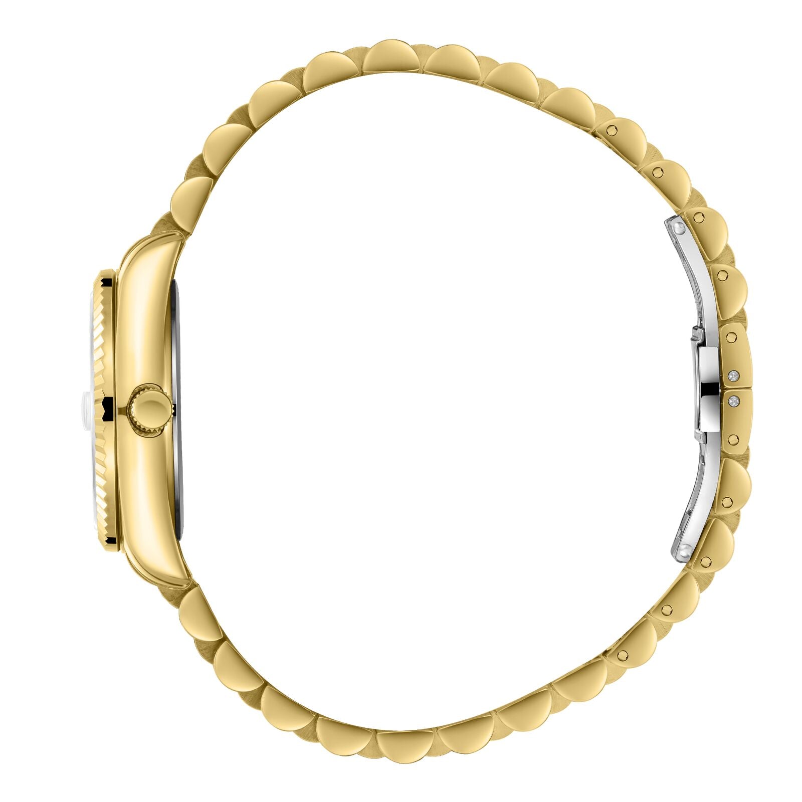 Beverly Hills Polo Club BP3827X gold watch side view of case and bracelet