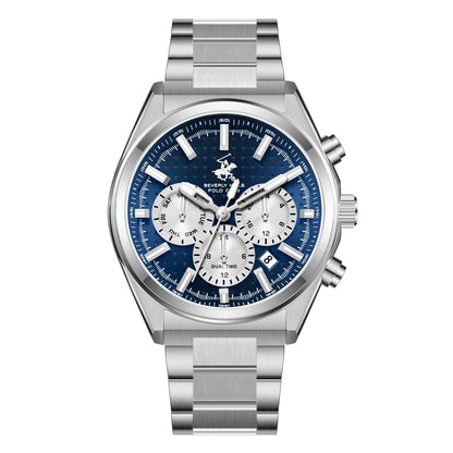 Beverly Hills Polo Club BP3831X.390 watch with blue chronograph dial, silver case and bracelet
