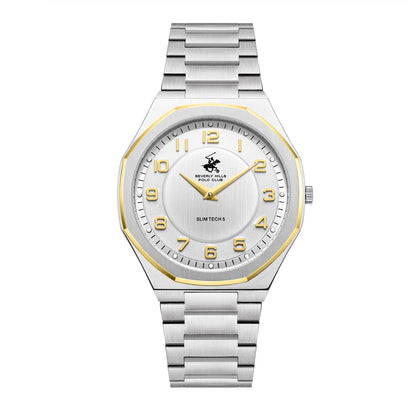 Beverly Hills Polo Club Slim Tech 5 two-tone steel and gold watch with white dial and gold numerals